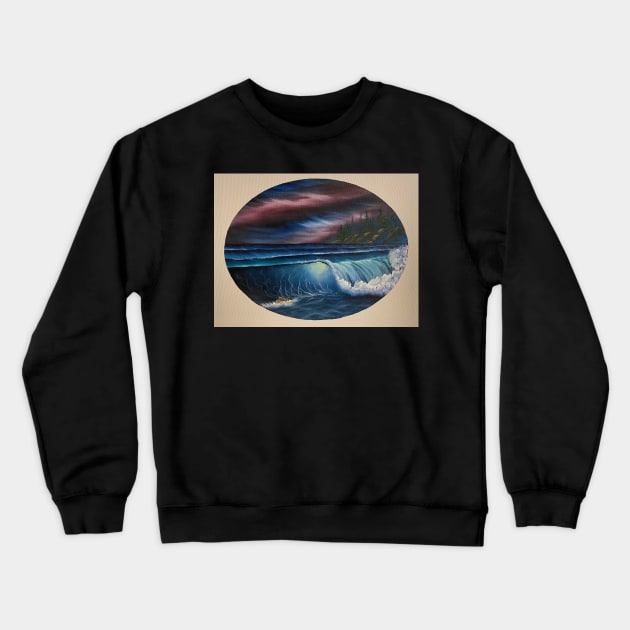 Oval Night Seascape Crewneck Sweatshirt by J&S mason